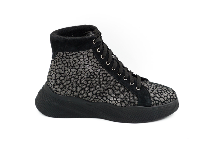 Ghete dama casual sport din piele naturala neagra si cu imprimeu cu varf rotund si talpa 4 cm 72521-26 [5]