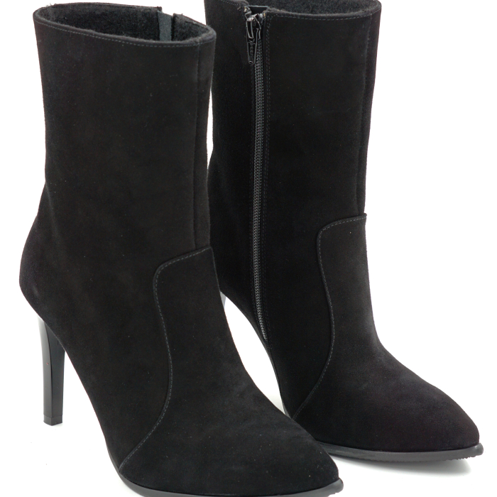 Ghete dama din pieele naturala intoarsa neagra cu varf ascutit stiletto si toc inalt subtire de 9 cm 74617-1-25 [3]