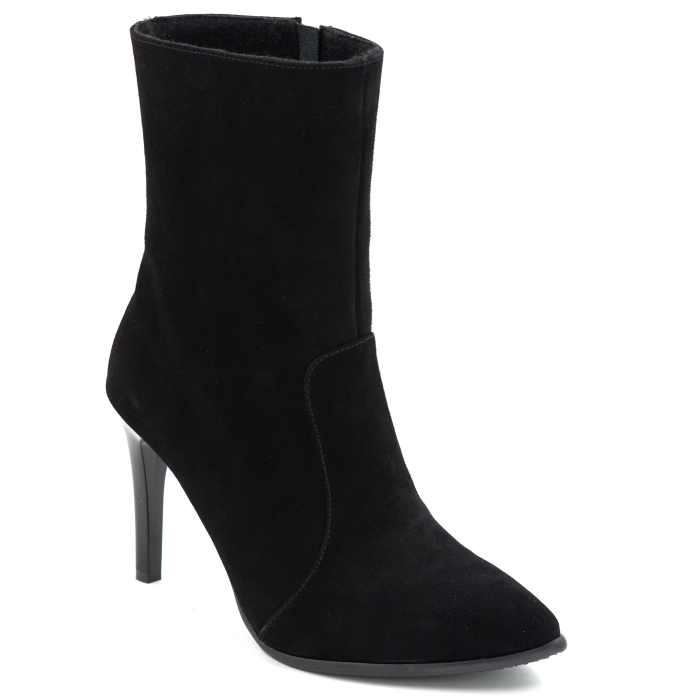 Ghete dama din pieele naturala intoarsa neagra cu varf ascutit stiletto si toc inalt subtire de 9 cm 74617-1-25 [2]