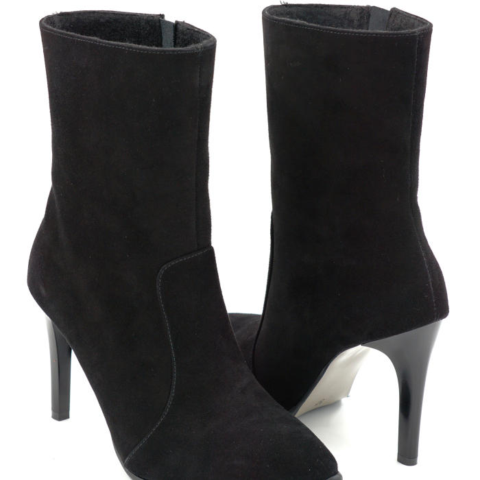 Ghete dama din pieele naturala intoarsa neagra cu varf ascutit stiletto si toc inalt subtire de 9 cm 74617-1-25 [4]