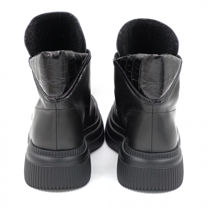 Ghete dama casual din piele naturala neagra si cu imprimeu croco negru mat cu varf rotund si talpa 4 cm 70119-24 [4]