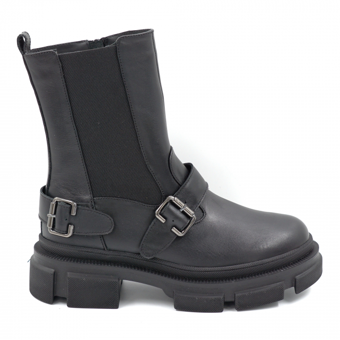 Ghete dama casual din piele naturala neagra cu accesorii metalice, varf rotund si talpa 3 cm 70624-24 [1]