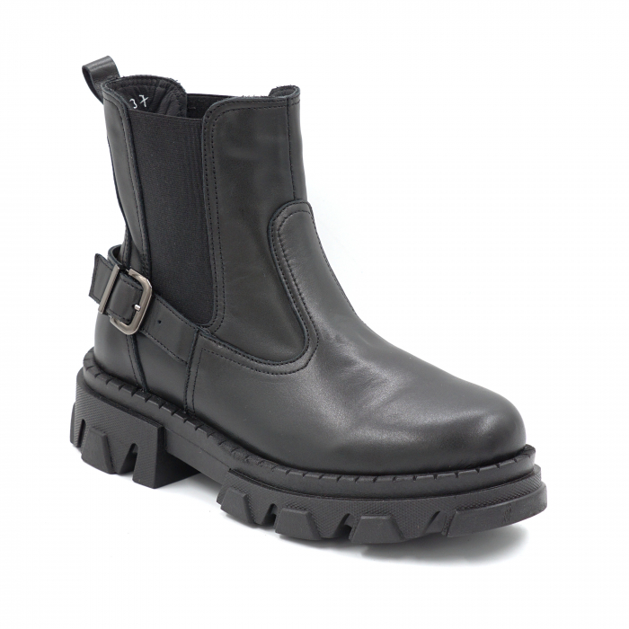 Ghete dama casual din piele naturala neagra cu accesorii metalice, varf rotund si talpa 3 cm  70724-24 [2]
