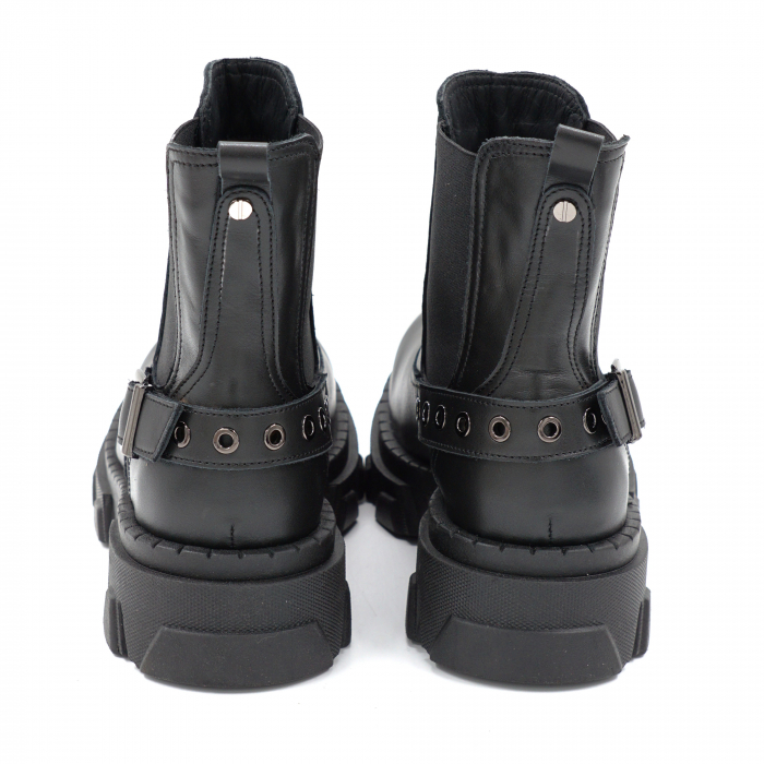 Ghete dama casual din piele naturala neagra cu accesorii metalice, varf rotund si talpa 3 cm  70724-24 [5]