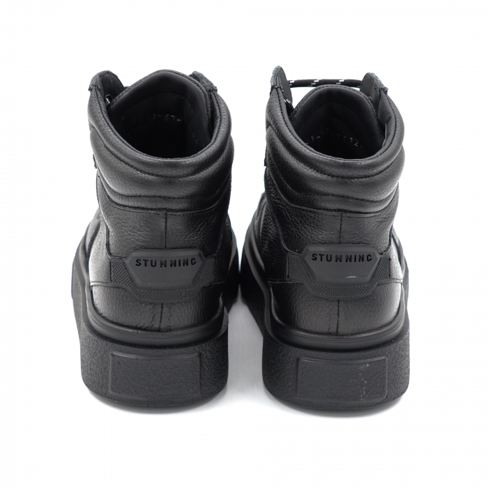 Ghete dama casual sport din piele naturala bizonata neagra cu varf rotund si talpa 3 cm 71124-24 [5]