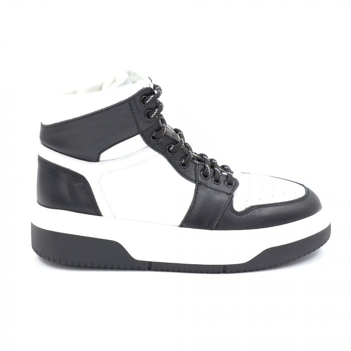 Ghete dama sport din piele naturala bizonata neagra si alba cu varf rotund si talpa 3 cm 71224-24 [1]
