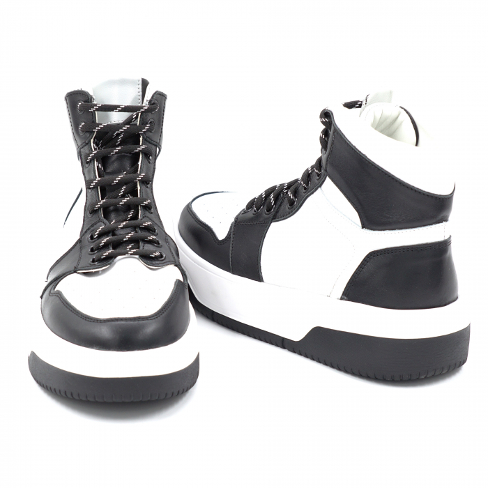 Ghete dama sport din piele naturala bizonata neagra si alba cu varf rotund si talpa 3 cm 71224-24 [5]