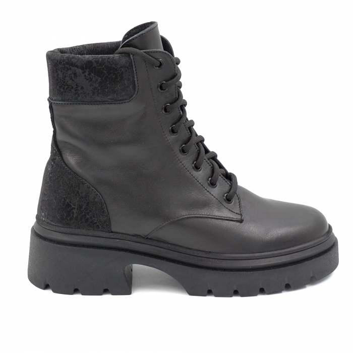 Ghete dama casual din piele naturala neagra si cu imprimeu negru 3D cu varf rotund si talpa 3 cm 71321-1-24 [1]