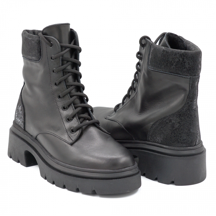 Ghete dama casual din piele naturala neagra si cu imprimeu negru 3D cu varf rotund si talpa 3 cm 71321-1-24 [4]