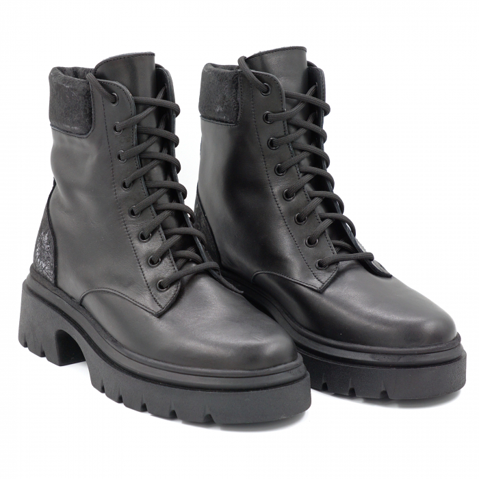 Ghete dama casual din piele naturala neagra si cu imprimeu negru 3D cu varf rotund si talpa 3 cm 71321-1-24 [3]