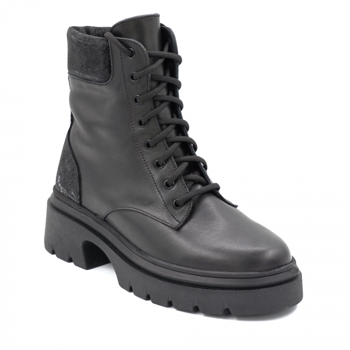 Ghete dama casual din piele naturala neagra si cu imprimeu negru 3D cu varf rotund si talpa 3 cm 71321-1-24 [2]