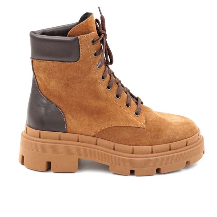 Ghete dama casual din piele naturala maro inchis si intoarsa maro coniac cu varf rotund si talpa 4 cm 71321-23 [1]