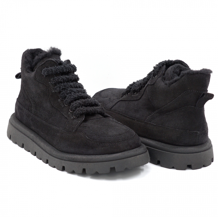 Ghete dama casual din piele naturala intoarsa neagra cu varf rotund si talpa 2 cm 71524-24 [4]