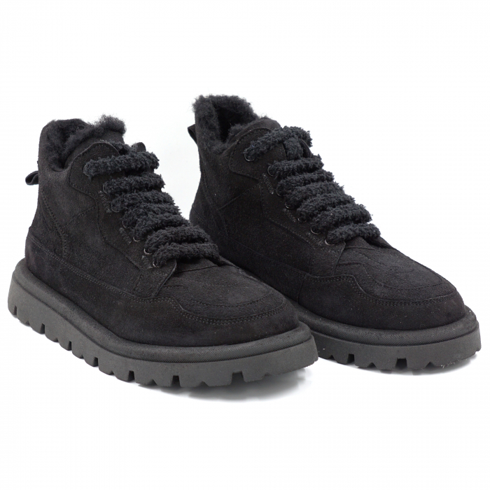 Ghete dama casual din piele naturala intoarsa neagra cu varf rotund si talpa 2 cm 71524-24 [3]