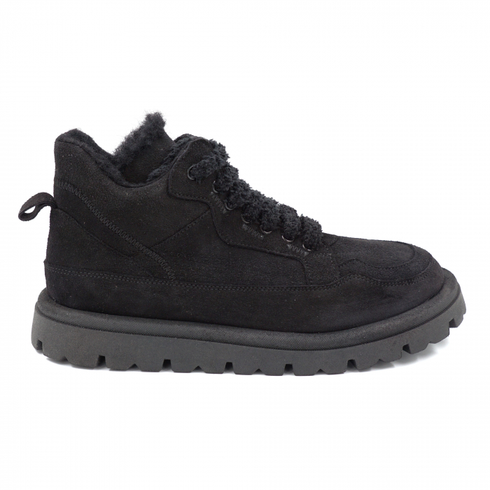 Ghete dama casual din piele naturala intoarsa neagra cu varf rotund si talpa 2 cm 71524-24 [1]
