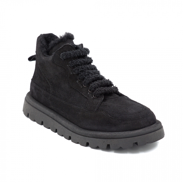 Ghete dama casual din piele naturala intoarsa neagra cu varf rotund si talpa 2 cm 71524-24 [2]