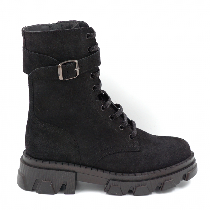 Ghete dama casual din piele naturala intoarsa neagra cu accesorii metalice, varf rotund si talpa 3 cm 71724-24 [1]