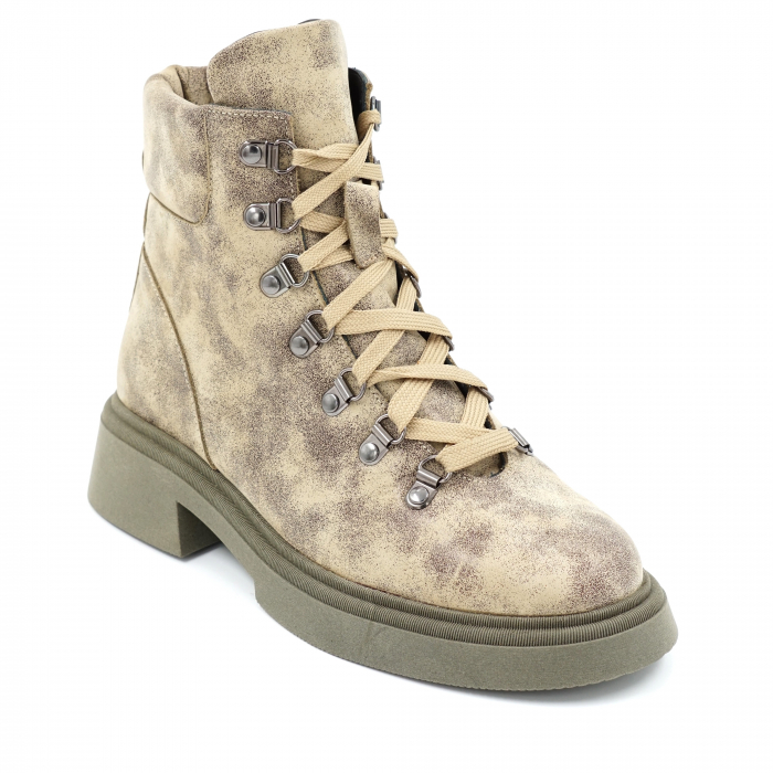 Ghete dama casual din piele naturala cu imprimeu bej si verde deschis kaki cu varf rotund si talpa 3 cm 71921-23 [2]