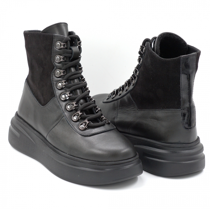 Ghete dama casual din piele naturala neagra cu varf rotund si talpa 4 cm 72321-24 [4]