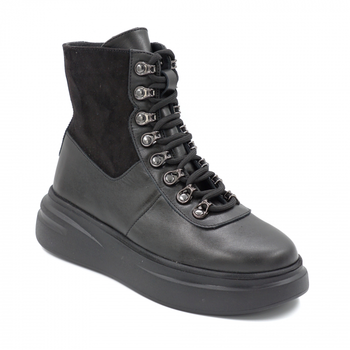 Ghete dama casual din piele naturala neagra cu varf rotund si talpa 4 cm 72321-24 [2]
