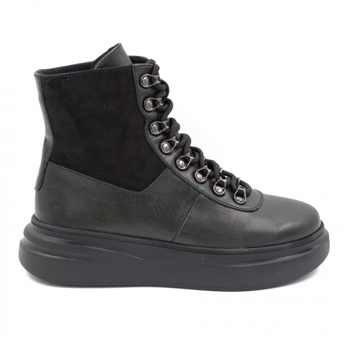 Ghete dama casual din piele naturala neagra cu varf rotund si talpa 4 cm 72321-24 [1]