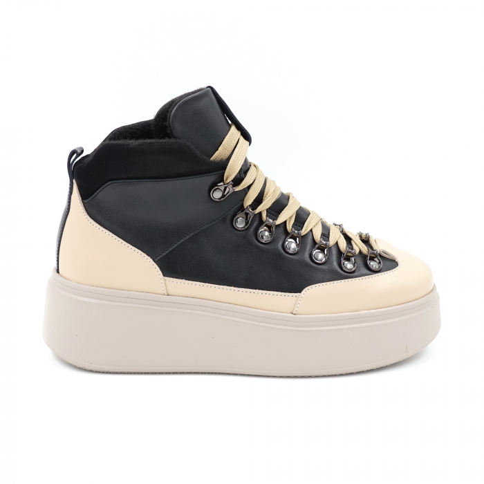 Ghete dama casual sport din piele naturala nude bej si neagra cu accesorii metalice, varf rotund si talpa 5 cm 72421-23 [1]