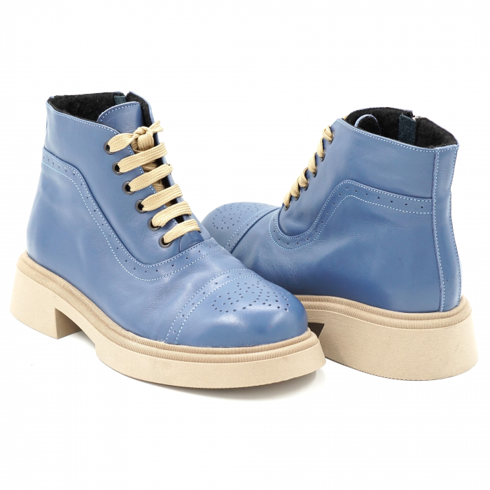 Ghete dama casual din piele naturala albastru bleu cu varf rotund si talpa 3 cm 72518-23 [4]