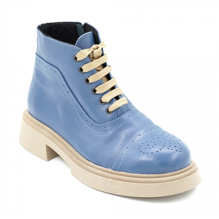 Ghete dama casual din piele naturala albastru bleu cu varf rotund si talpa 3 cm 72518-23 [2]