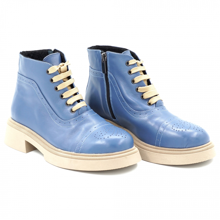 Ghete dama casual din piele naturala albastru bleu cu varf rotund si talpa 3 cm 72518-23 [3]