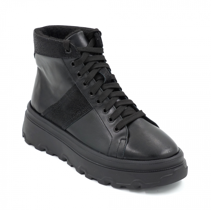 Ghete dama casual sport din piele naturala neagra cu varf rotund si talpa 4 cm 72521-23 [2]