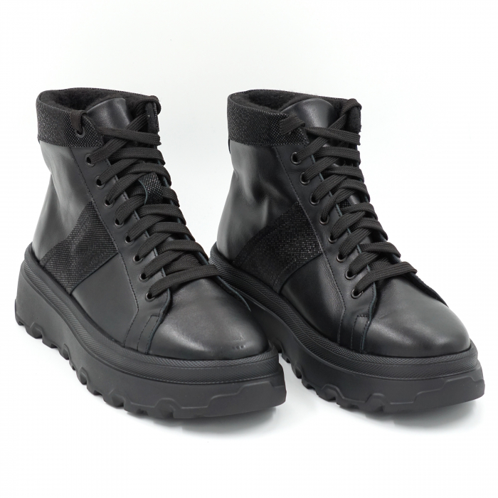Ghete dama casual sport din piele naturala neagra cu varf rotund si talpa 4 cm 72521-23 [3]
