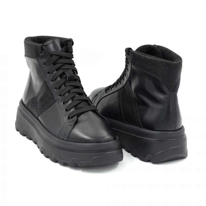 Ghete dama casual sport din piele naturala neagra cu varf rotund si talpa 4 cm 72521-23 [4]