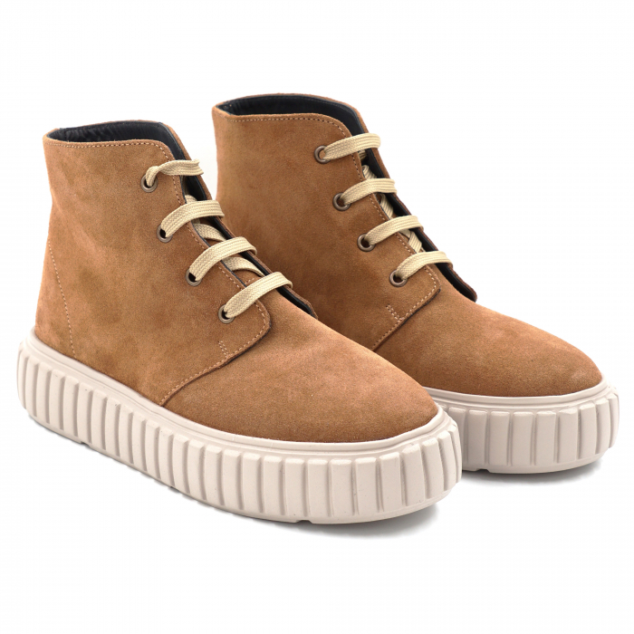 Ghete dama casual din piele naturala intoarsa maro coniac cu varf rotund si talpa 3 cm 72821-24 [3]
