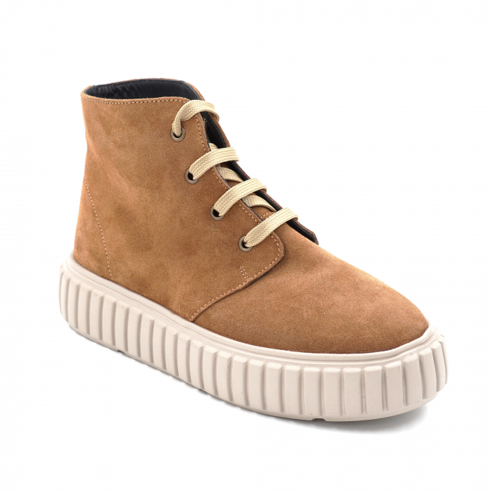 Ghete dama casual din piele naturala intoarsa maro coniac cu varf rotund si talpa 3 cm 72821-24 [2]