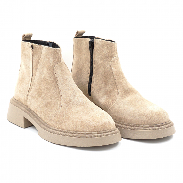Ghete dama casual din piele naturala intoarsa bej cappucino cu varf rotund si talpa 2 cm 73017-24 [3]