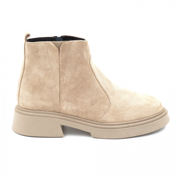 Ghete dama casual din piele naturala intoarsa bej cappucino cu varf rotund si talpa 2 cm 73017-24 [1]