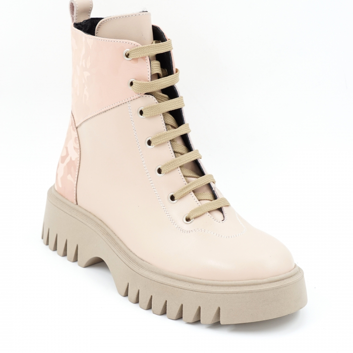 Ghete dama casual din piele naturala nude roze si cu imprimeu nude roze militar 3D cu varf rotund si talpa 3 cm 73121-23 [2]