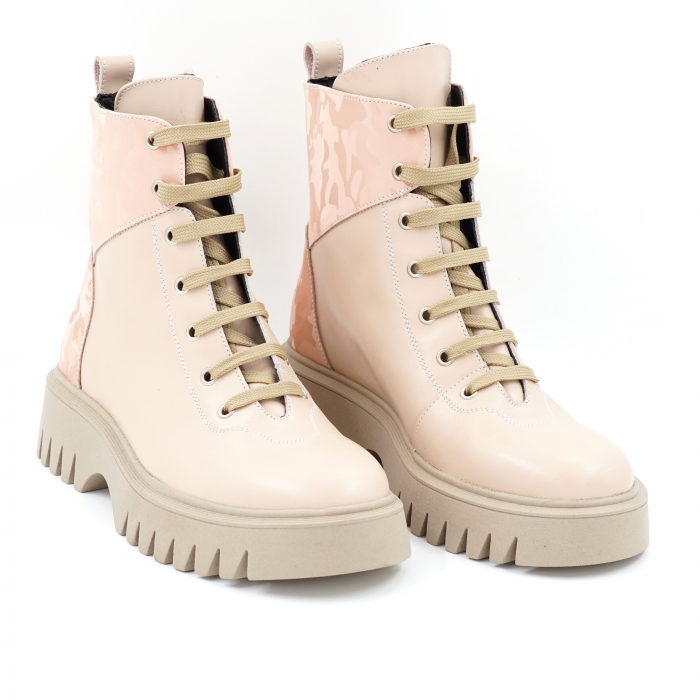 Ghete dama casual din piele naturala nude roze si cu imprimeu nude roze militar 3D cu varf rotund si talpa 3 cm 73121-23 [3]