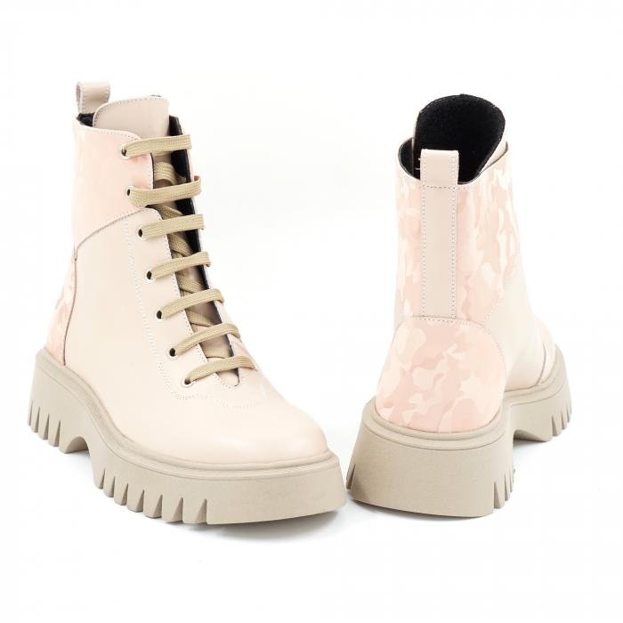 Ghete dama casual din piele naturala nude roze si cu imprimeu nude roze militar 3D cu varf rotund si talpa 3 cm 73121-23 [5]