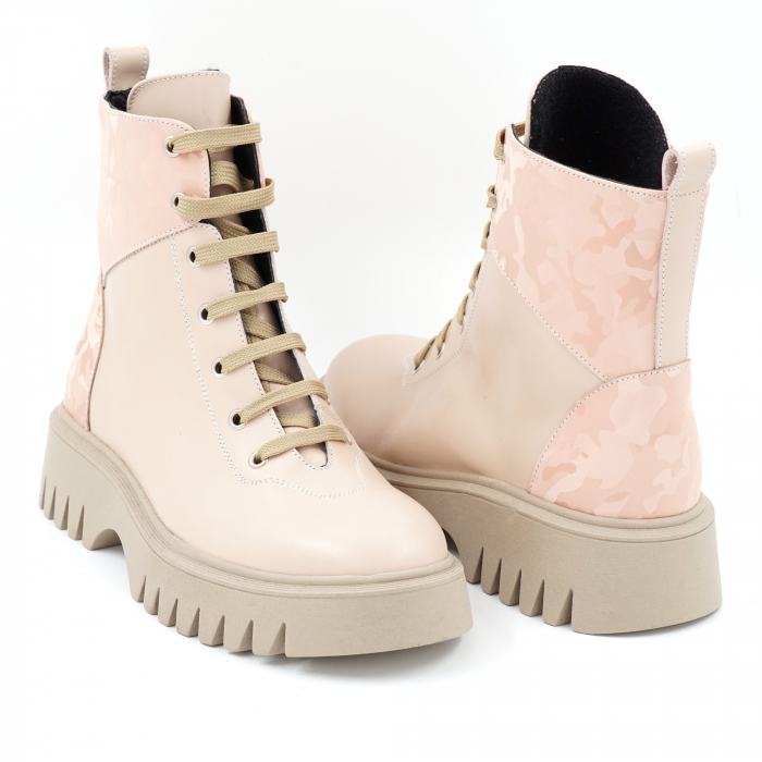 Ghete dama casual din piele naturala nude roze si cu imprimeu nude roze militar 3D cu varf rotund si talpa 3 cm 73121-23 [4]