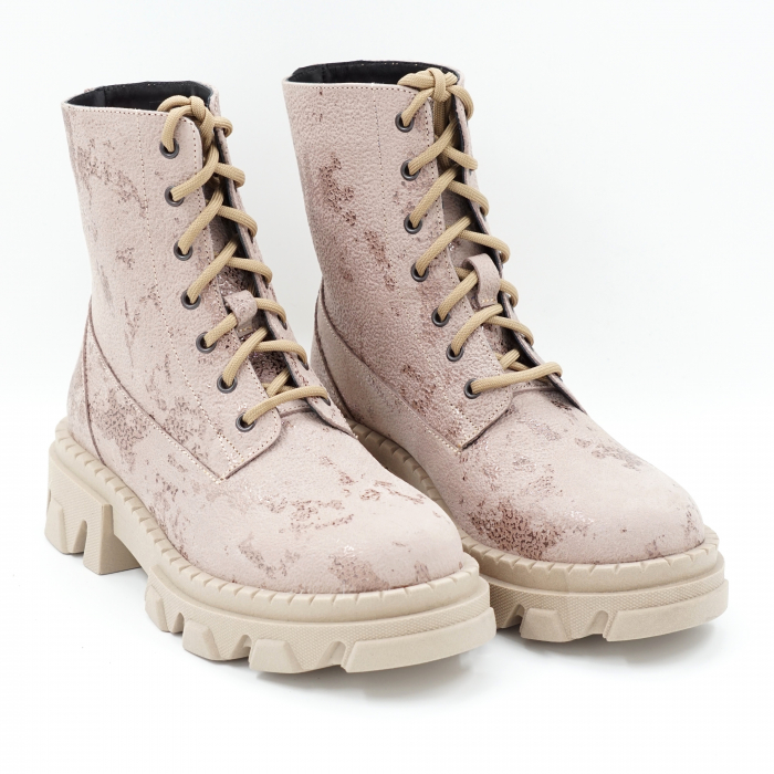 Ghete dama casual din piele naturala roze cu imprimeu cu varf rotund si talpa 3 cm 73221-1-23 [3]