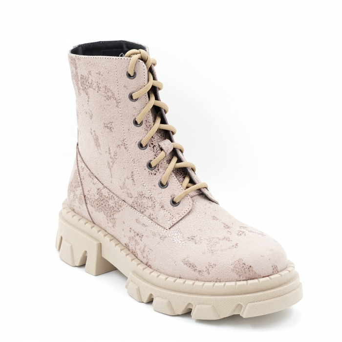 Ghete dama casual din piele naturala roze cu imprimeu cu varf rotund si talpa 3 cm 73221-1-23 [2]
