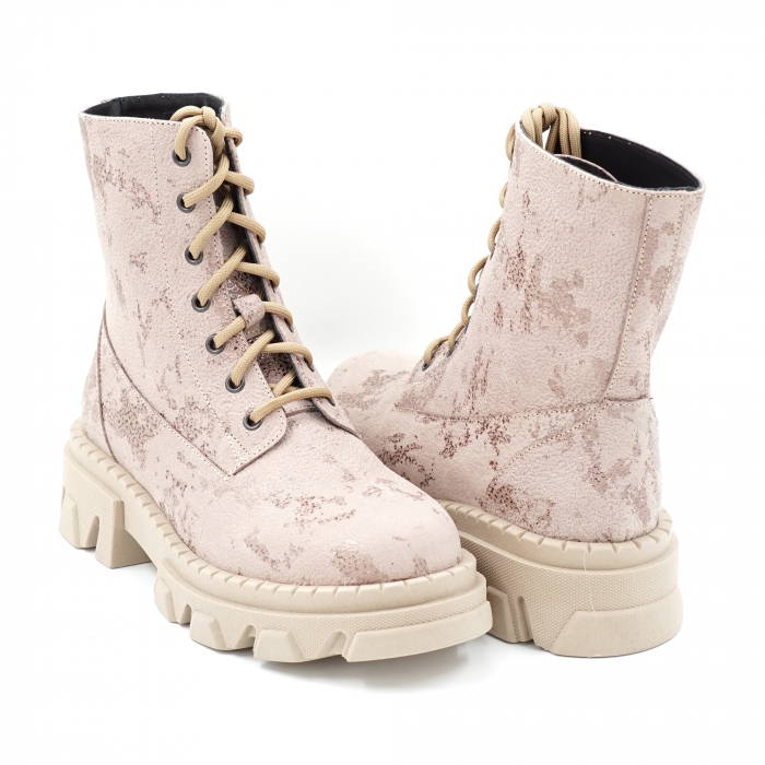 Ghete dama casual din piele naturala roze cu imprimeu cu varf rotund si talpa 3 cm 73221-1-23 [4]