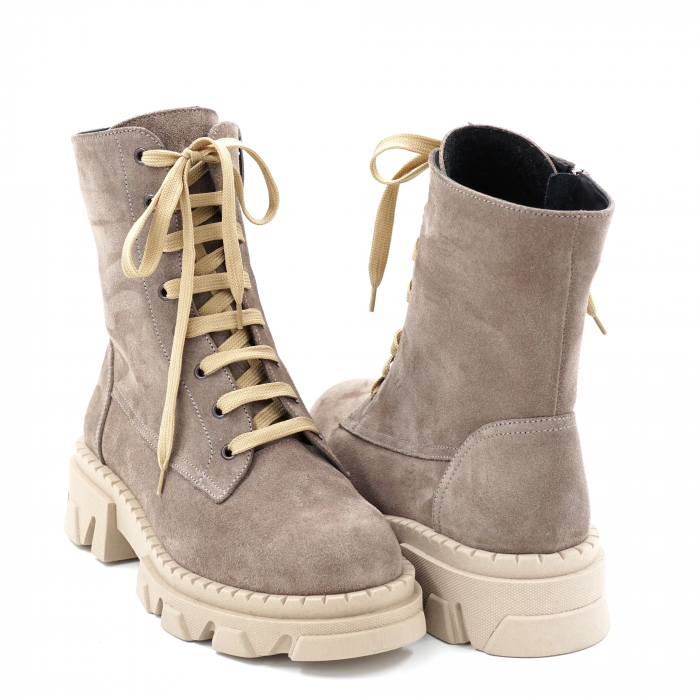 Ghete dama casual din piele naturala intoarsa grej cu varf rotund si talpa 3 cm 73221-3-23 [4]