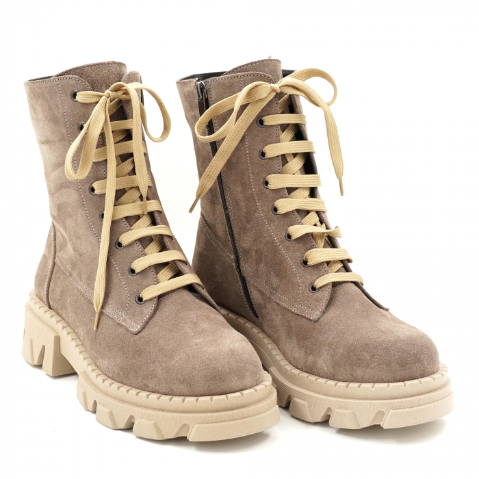 Ghete dama casual din piele naturala intoarsa grej cu varf rotund si talpa 3 cm 73221-3-23 [3]