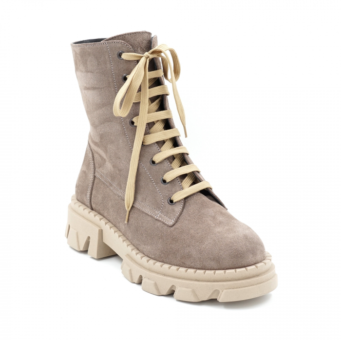Ghete dama casual din piele naturala intoarsa grej cu varf rotund si talpa 3 cm 73221-3-23 [2]