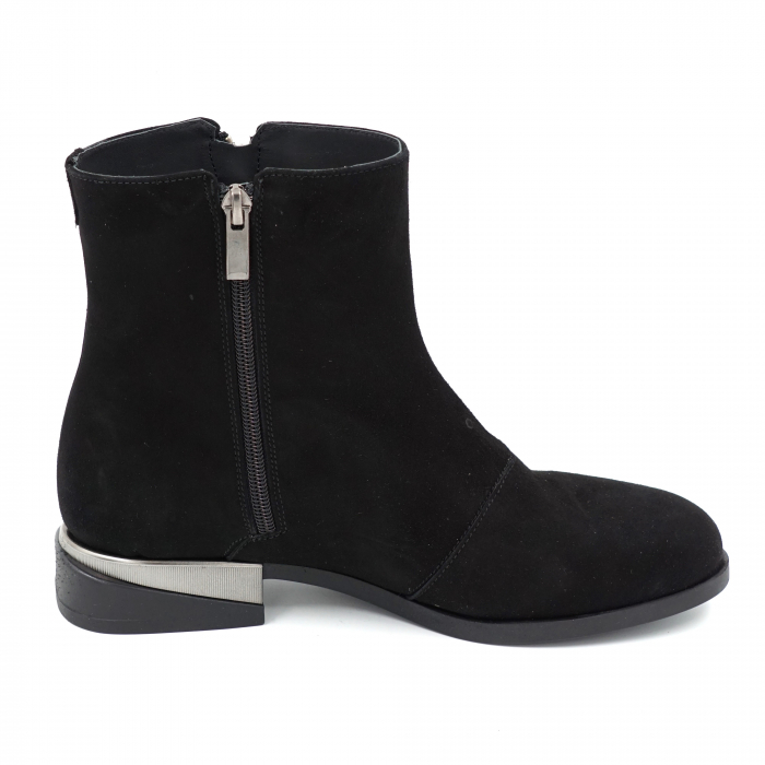Ghete dama casual din piele naturala intoarsa neagra cu fermoar metalic, varf rotund si talpa 1 cm 73621-23 [3]