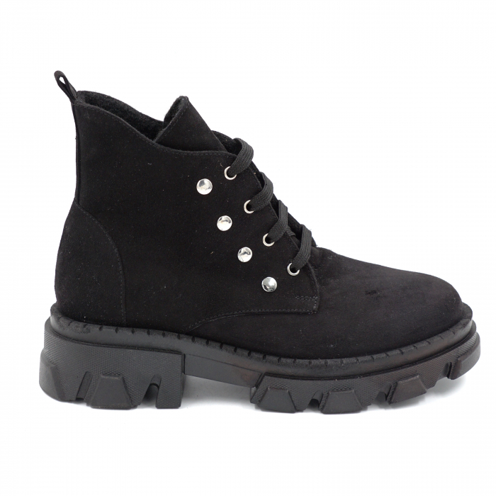Ghete dama casual din piele naturala intoarsa neagra cu capse metalice, varf rotund si talpa 3 cm  74320-24 - Copie [1]
