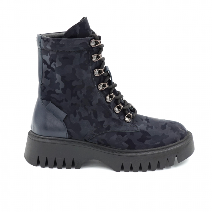 Ghete dama casual din piele naturala lacuita bleumaren si cu imprimeu bleumaren militar 3D cu varf rotund si talpa 3 cm  74621-23 [1]