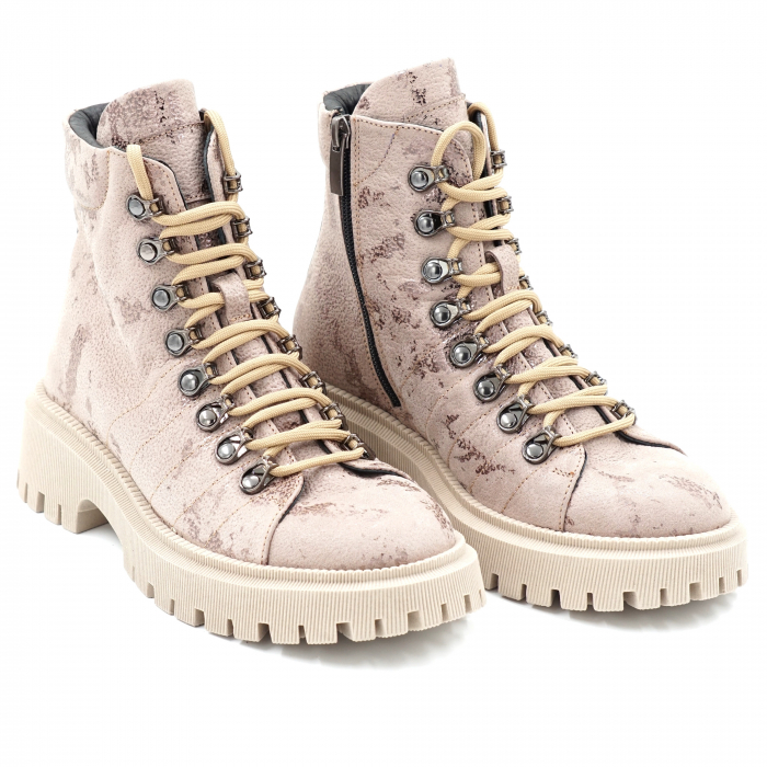 Ghete dama casual din piele naturala roze inchis cu imprimeu cu varf rotund si talpa 3 cm 75021-23 [4]